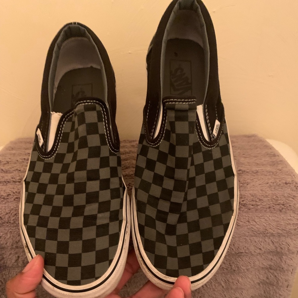 Charcoal “checkerboard” slip on Vans